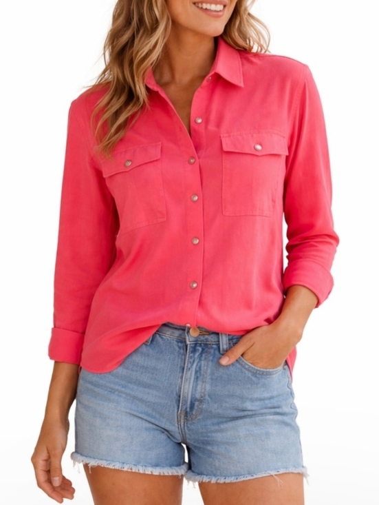 Liverpool Jeans Company Tops - Liverpool Pink Shacket Size XS Lightweight Pearl Snap Front Shirt Jacket Casual